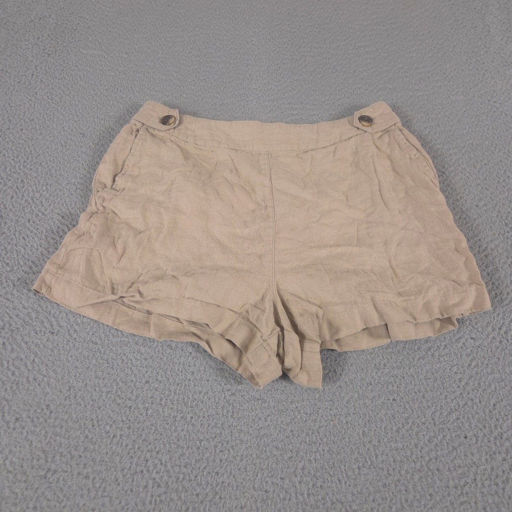 Tahari Shorts Women L Tan 100% Linen Elastic Back Waist Pockets‎ Casual Summer